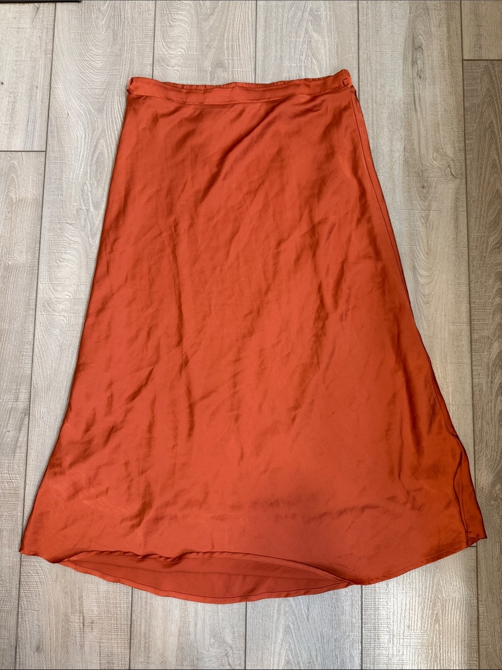 Double Zero Rust A-Line Silk Midi Skirt